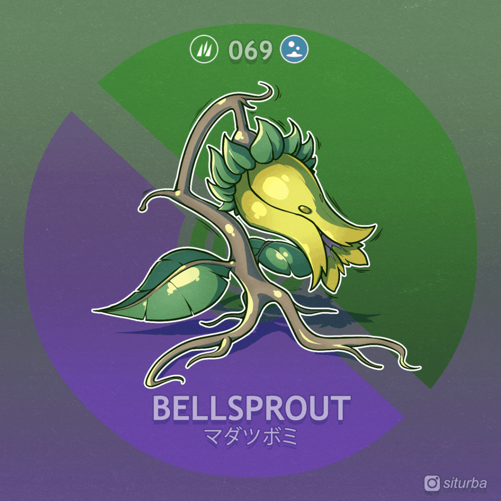 I'm redesigning a Pokemon everyday in a Fantasy style. Here are Bellsprout, Tentacool and Geodude lines