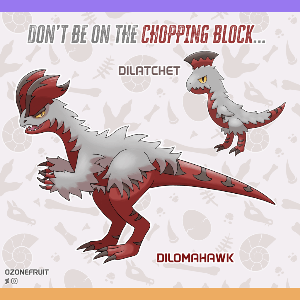Dilophosaurus Pokemo: Dilatchet and Dilomahawk (Steel/Dark Type)
