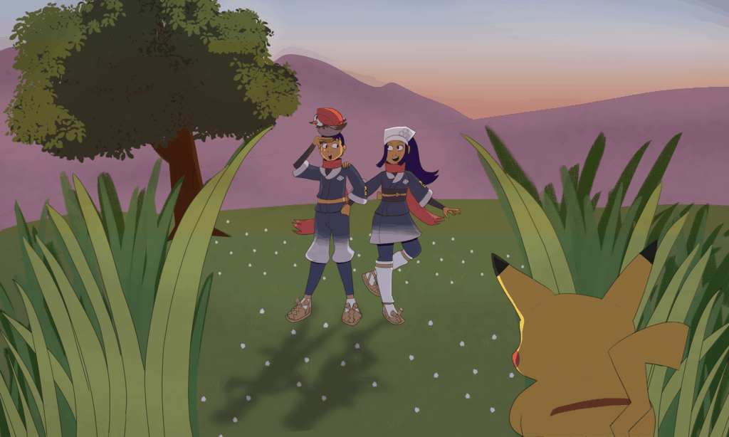Akari and Rei surveying Pokemon [OC]