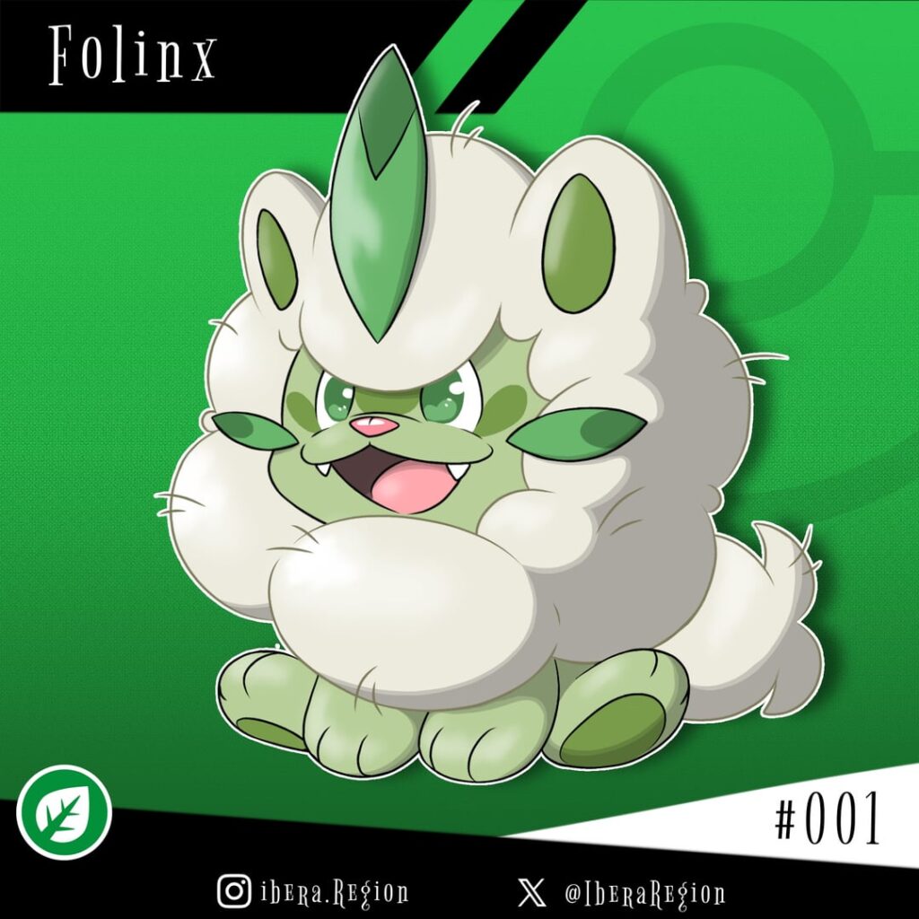 Starting my own region, I present to you Folinx, a grass-type starter 🍃.
