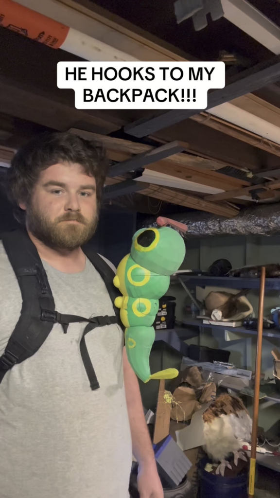 I redesigned my animatronic Caterpie to attach to my backpack