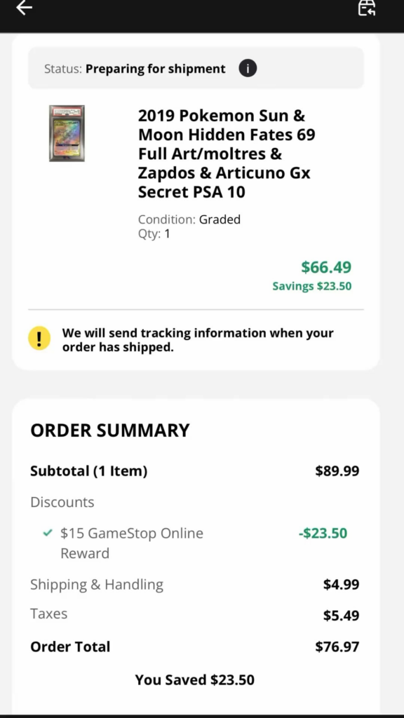 GameStop refused to send my purchased slab and then resold it at higher amount