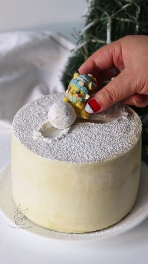 I made a cake of Pikachu rolling a snowball