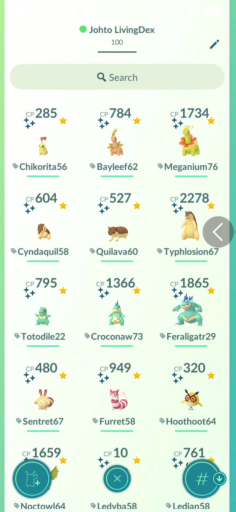 Completed Shiny Johto Living Pokedex