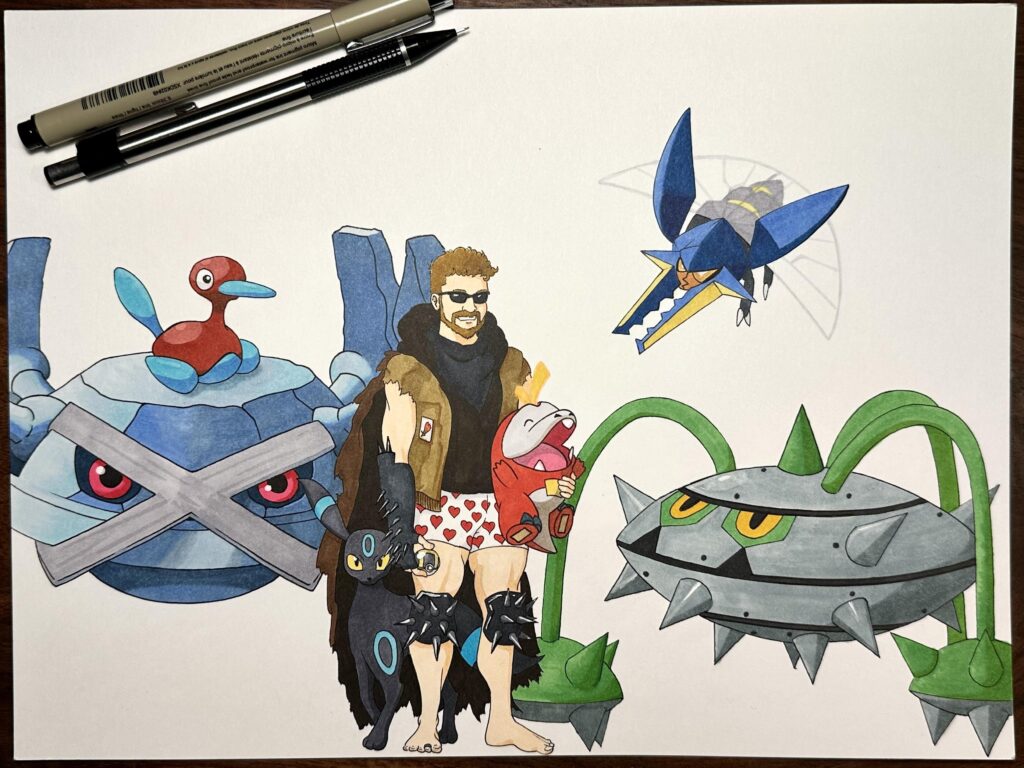 Commission drawing of my friend and his team
