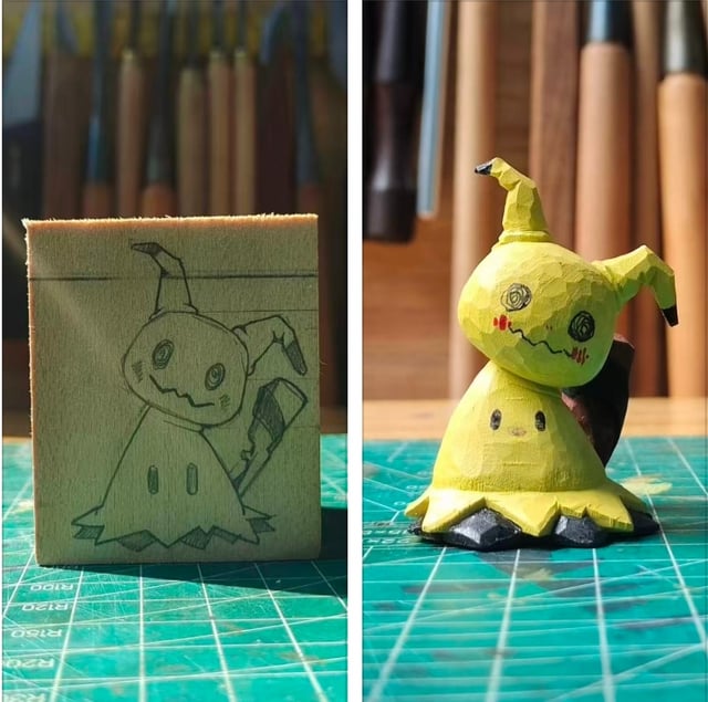 I made a Mimikyu carving from basswood. What do you think?