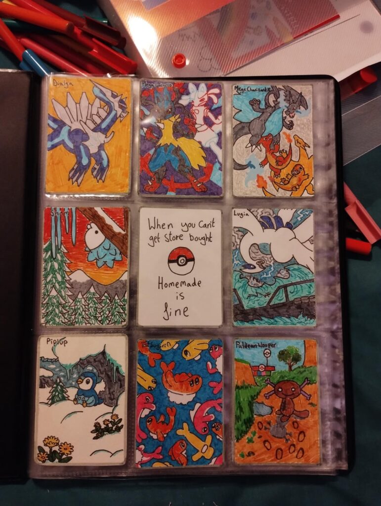 I couldn't find any packs for my brother's birthday, but also couldn't give him an empty binder... So I made some instead