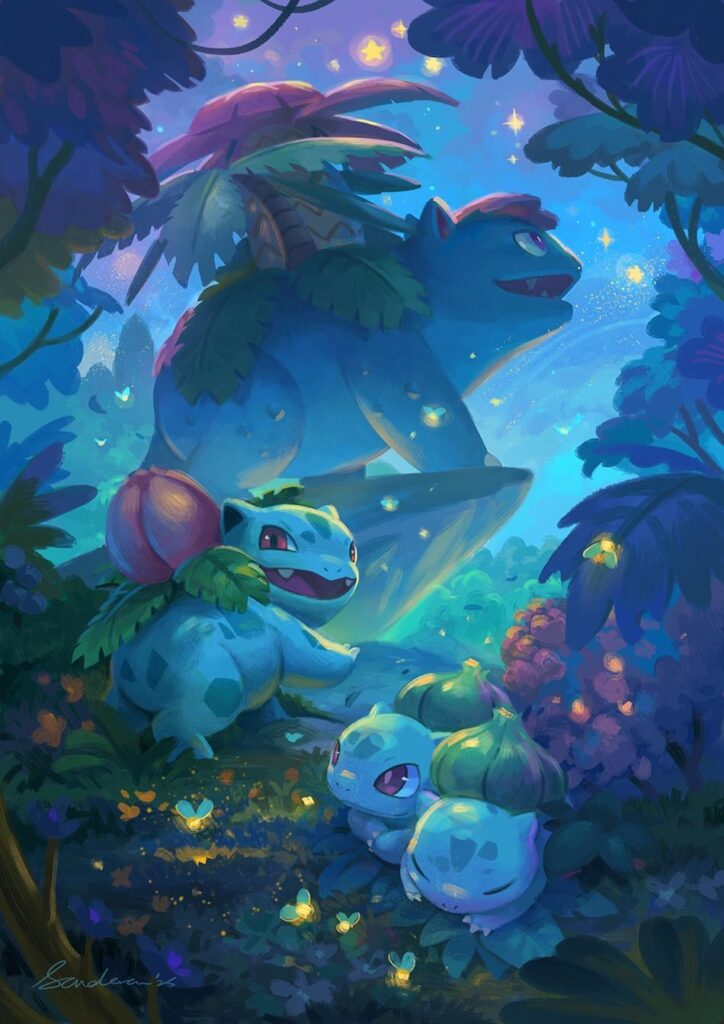 Mega Venusaur, Ivysaur and Bulbasaur