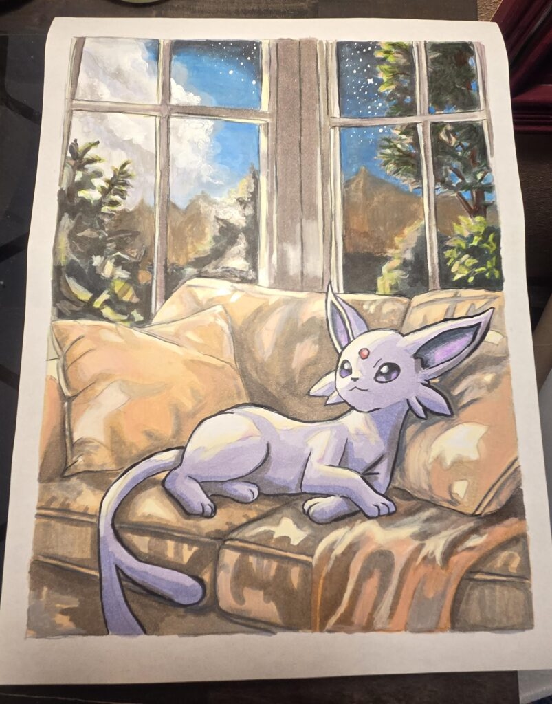 [OC] "Espeon" Done with Copic Markers and Colored Pencils as a birthday gift. Hope you like it!