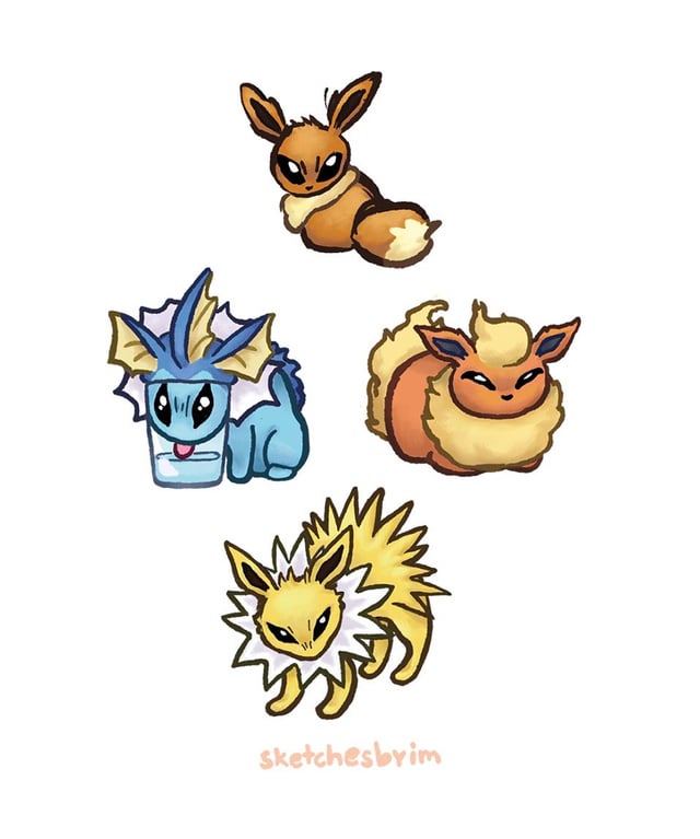 I drew the Eeveelutions as weird cats (OC)