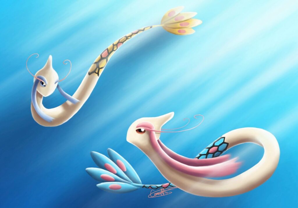 Milotic and Shiny Milotic Drawing [OC]