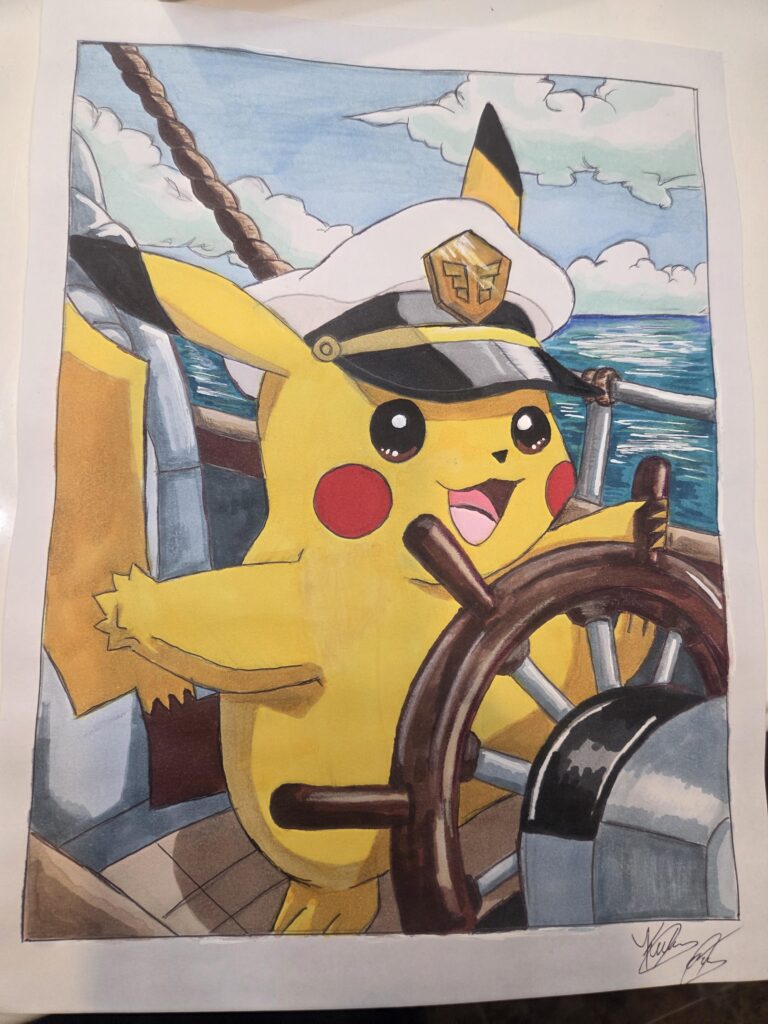 [OC] "Captain Pikachu" Done with Copic Markers and Colored Pencils