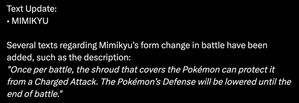 Text Update related to Mimikyu's Form Change