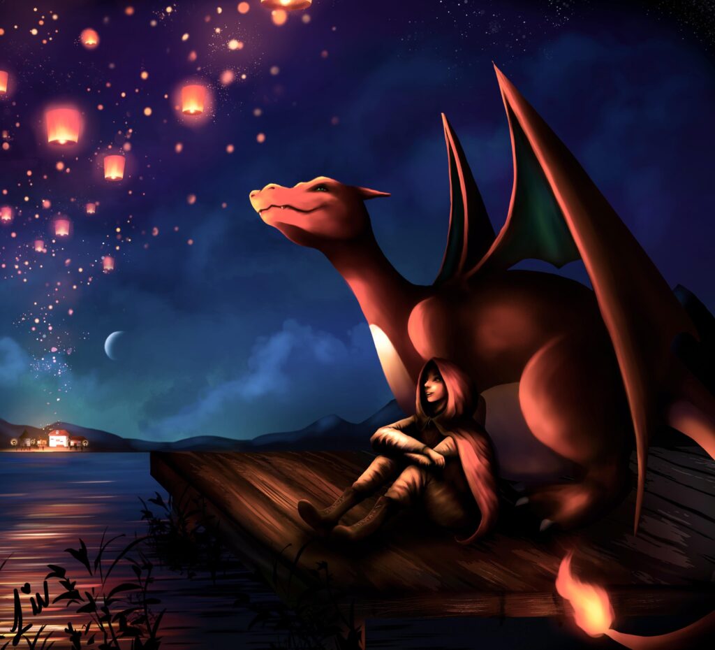 i drew charizard enjoying some lanterns🥹