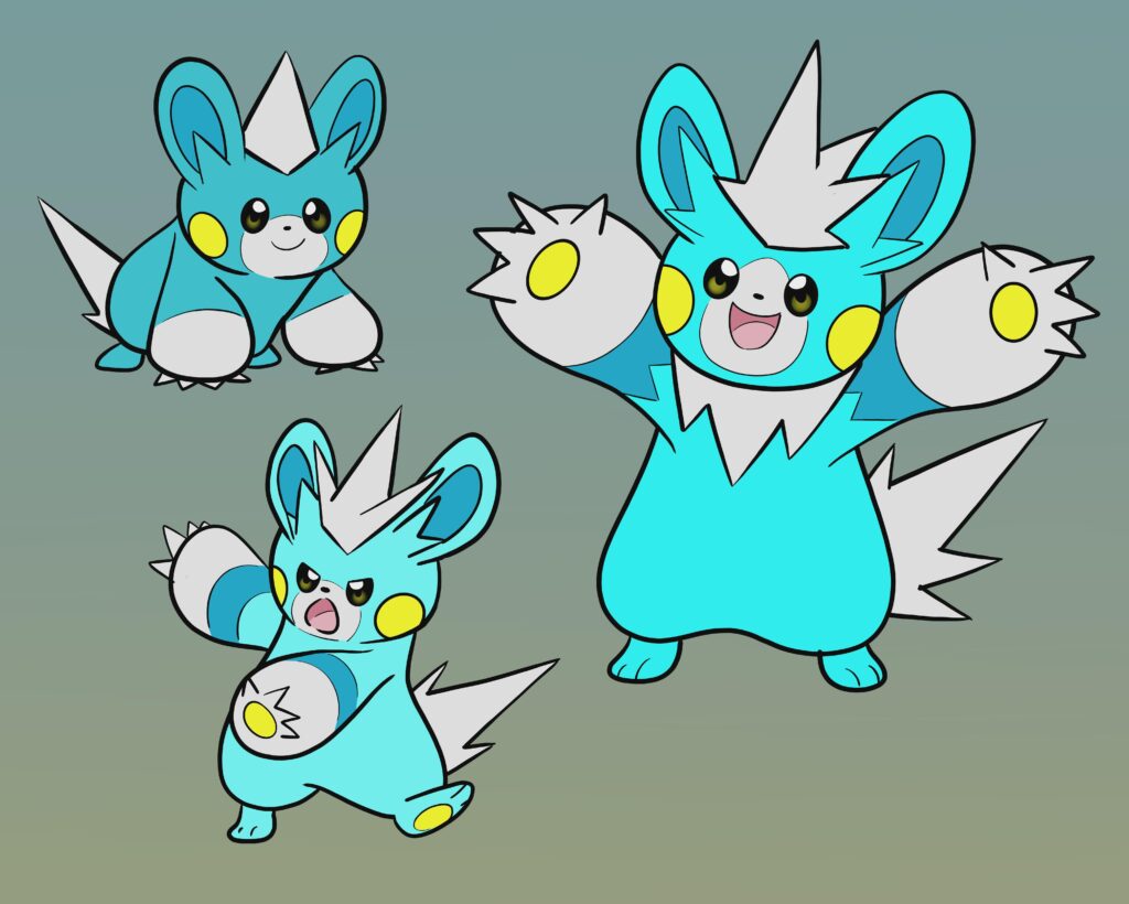 [OC] Kalosian Pawmi Line Concept (Electric/Ice-type)