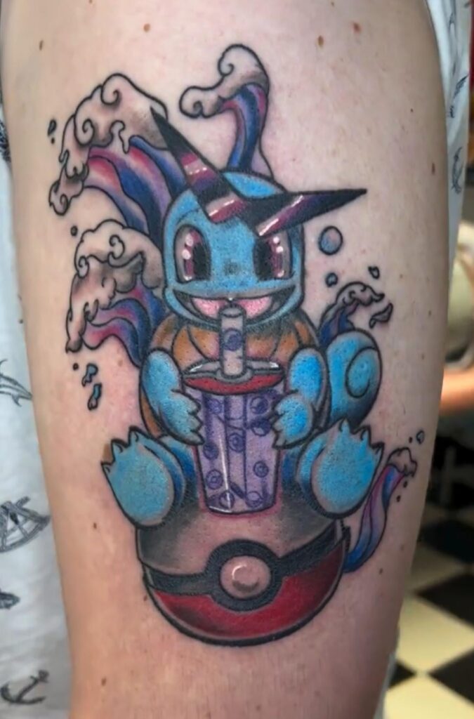 Bubble tea Squirtle by Doug Marsten. Electric Avenue Tattoo in Calgary Alberta