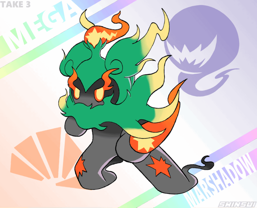Complete redraw of my Mega Marshadow because the more I looked at the old one the more I disliked it
