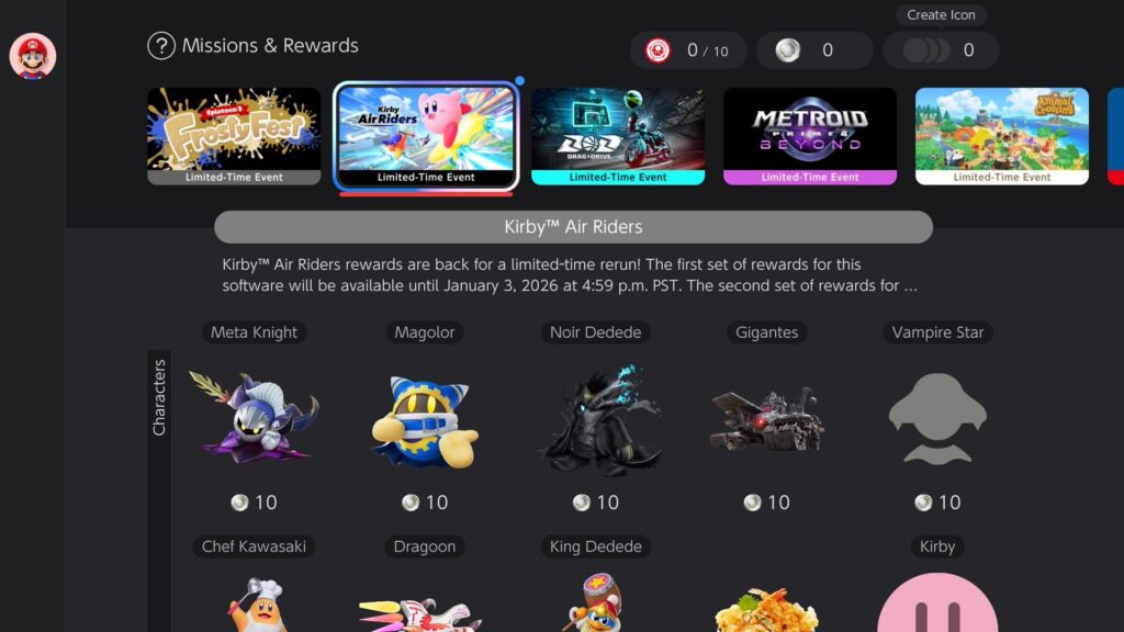 Kirby Air Riders NSO icons are now available again