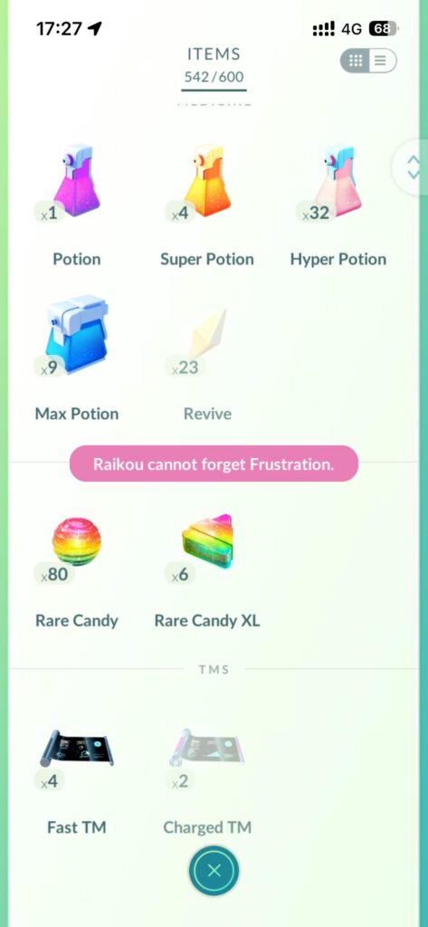 Why I can’t use a charged TM on Raikou?