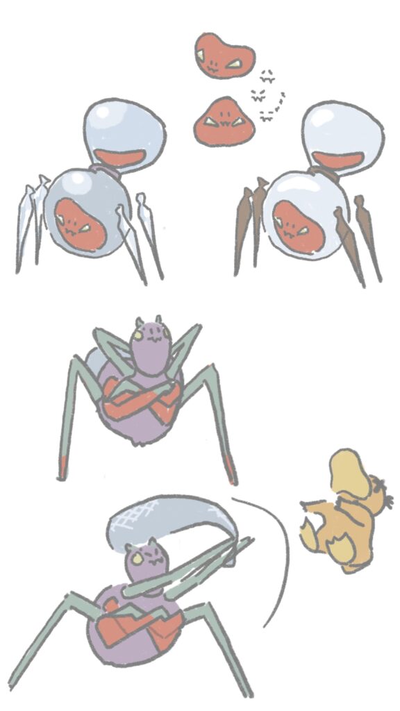 two spider pokemon concepts based on the black widow