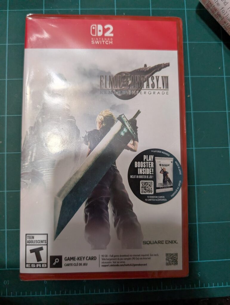 Picked up a physical copy of Final Fantasy 7 Remake for Switch 2. They apparently come with a MTG booster pack. Neat.