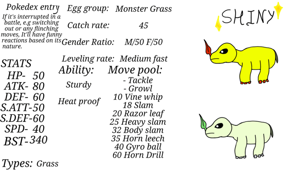 Rhino pokemon you get from an Gym leader of my region. It evolves at level 25 if holding metal coat.