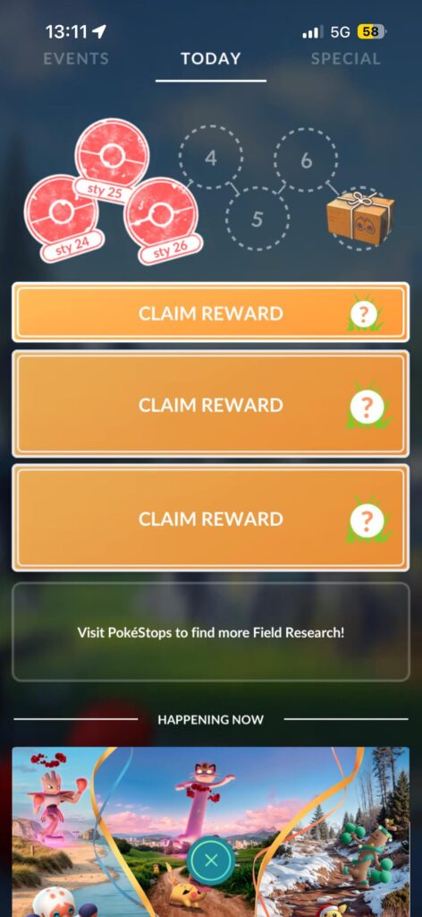 When I try to redeem field research rewards it doesn’t work