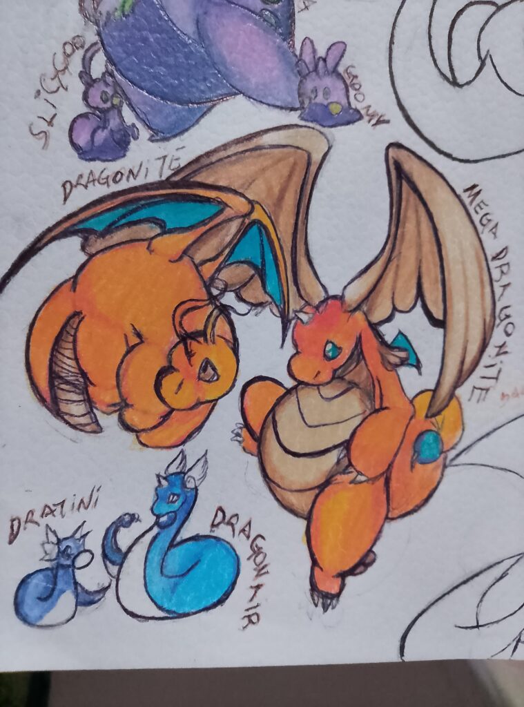 Dratini , dragonair , dragonite and mega dragonite (oc)