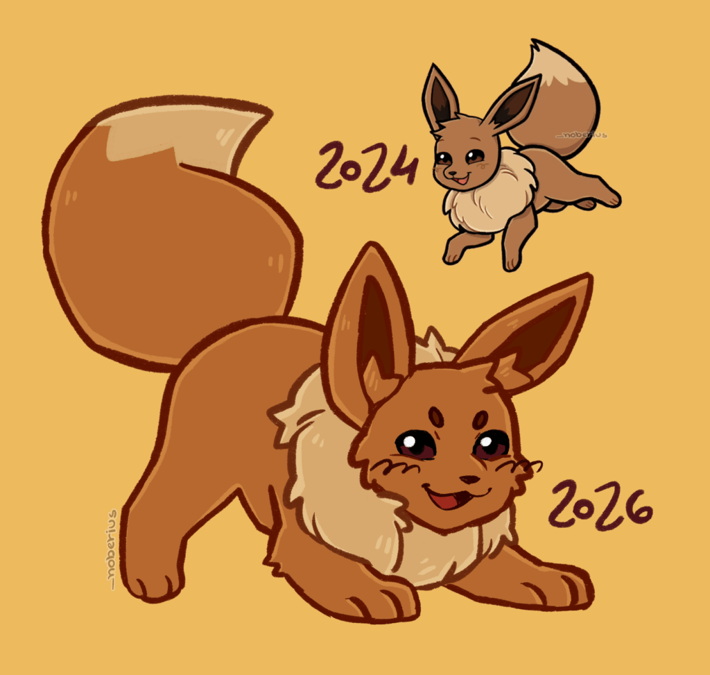 [OC] everytime you feel bad about your art, try redrawing an old piece! eevee two years later :)
