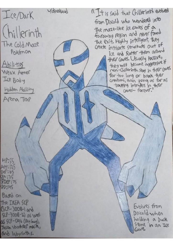 Here's my submission for Truegreen7's most recent Fakemon contest- Chillerinth: The cross-gen evolution for Discold.