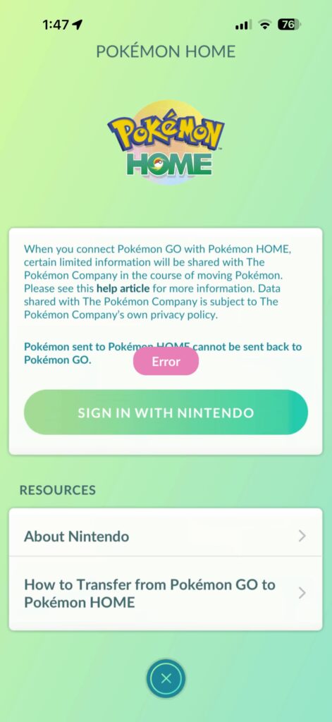 pokemon home linking issue