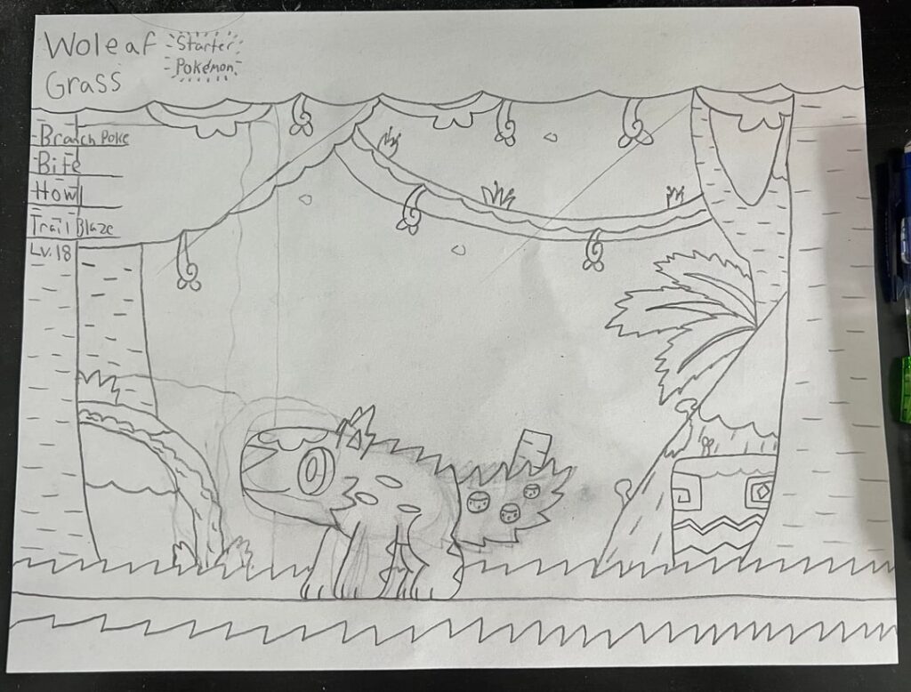 My Fakemon Starters for a Pokémon Region based on the Americas. Their names are Woleaf, Flampole, and Azuliz. Who would you choose?🌲🌋🌊