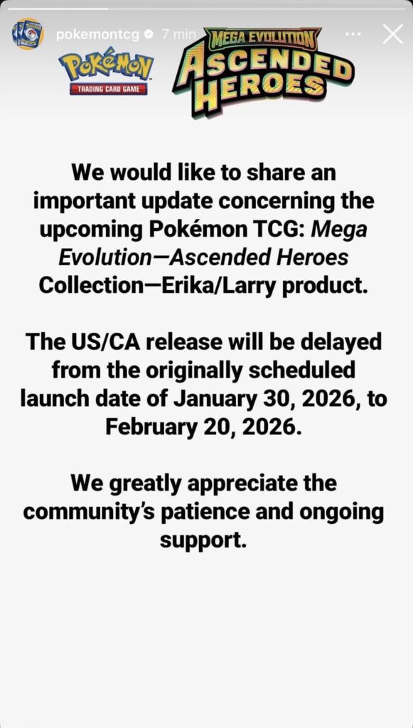 Some ascended heroes products are delayed in the US/CA