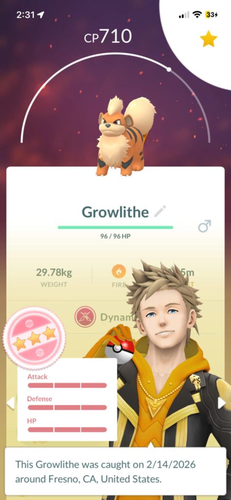 Literally right after I evolved my 98 Growlithe…