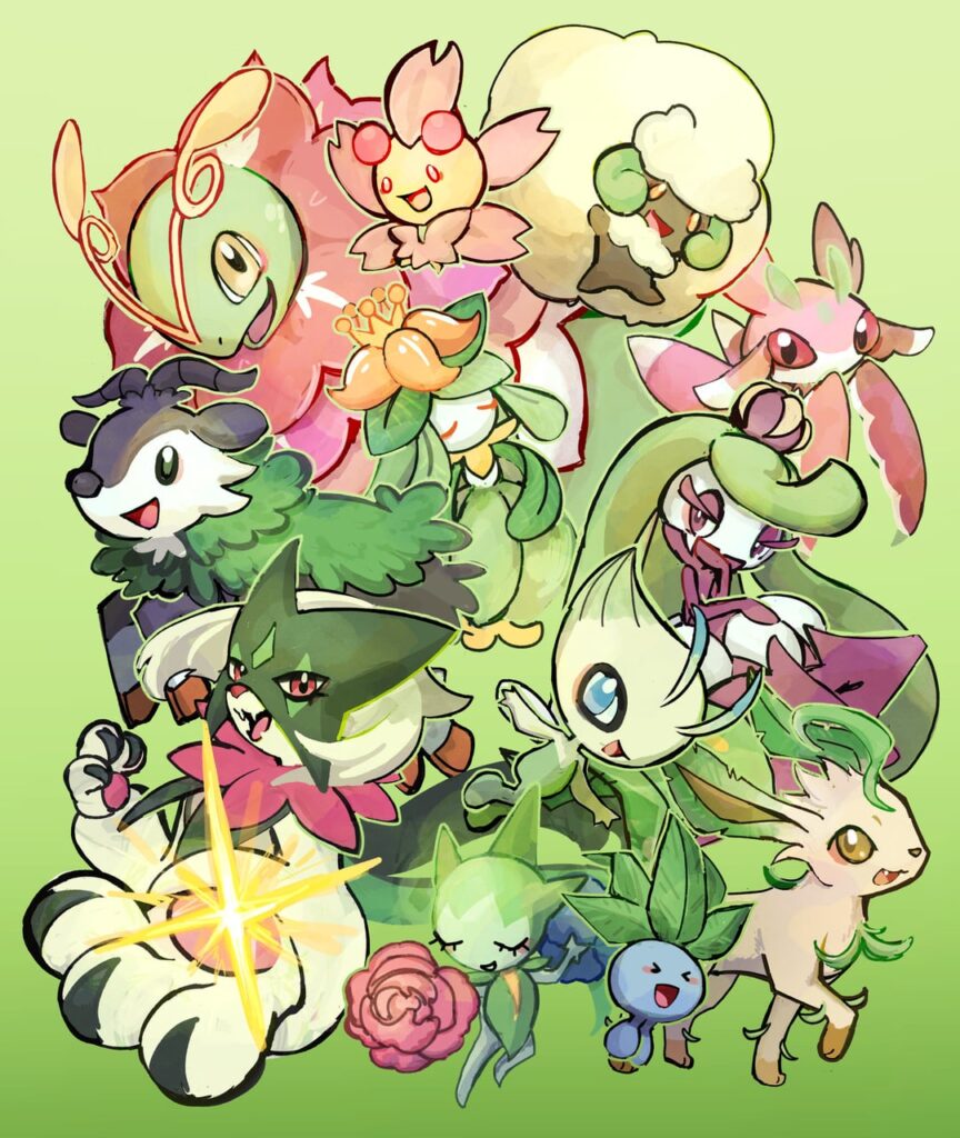 [OC] Grass/Fire/Water type themed art