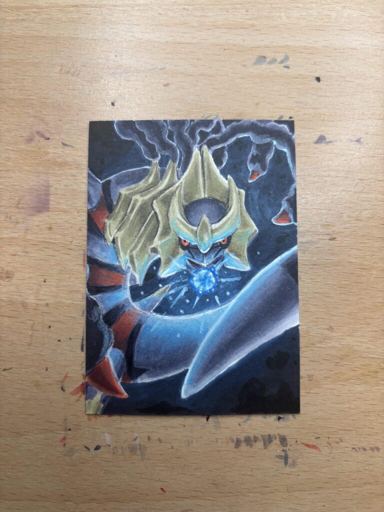 A sketchcard I did of one of my favorite legendaries Origin form Giritina