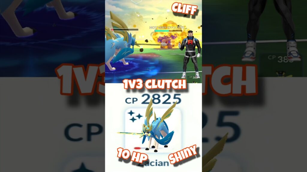 EPIC 10 HP Shiny Sword Zacian 1v3 Clutches Cliff #pokemon #pokemongo #shorts #battle