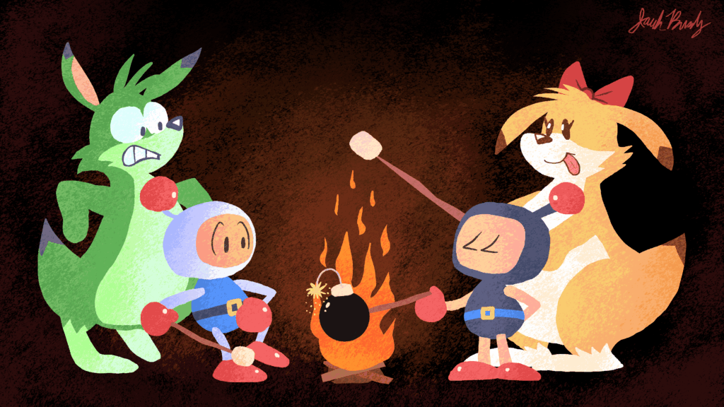 Been loving the Super Bomberman Collection on Switch 2, decided to do a cartoon inspired by it!