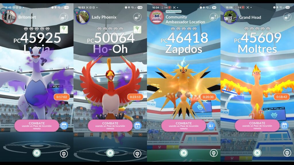 Invitaciones a LUGIA HO-OH ARTICUNO ZAPDOS MOLTRES PIKACHU Pokemon GO live Remote raid invites