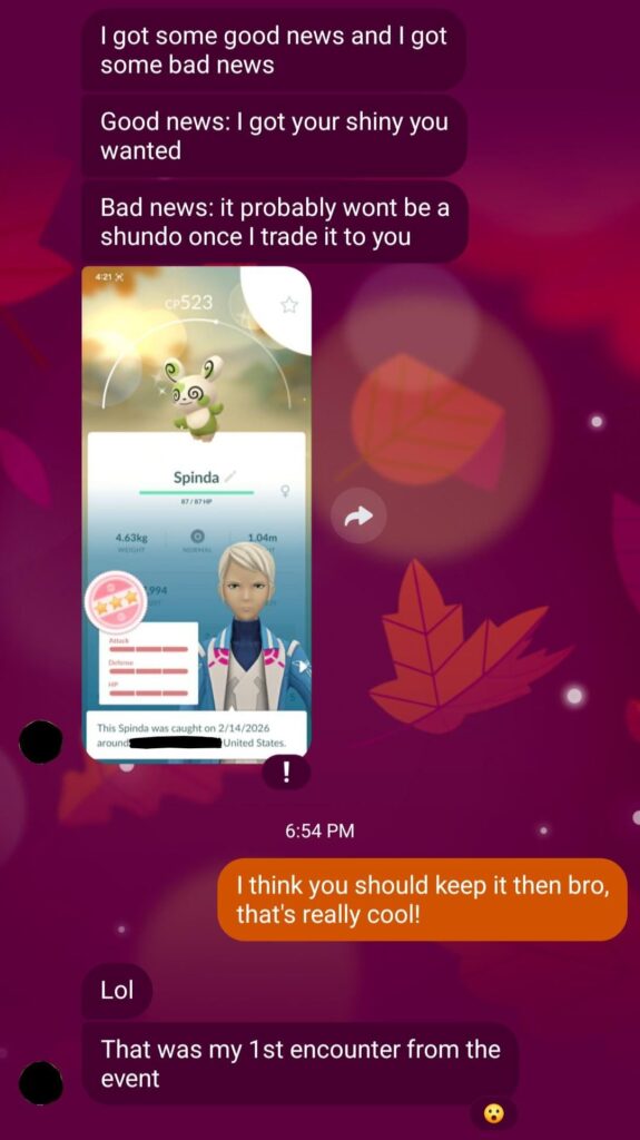 My brother got a shundo on his first Spinda encounter