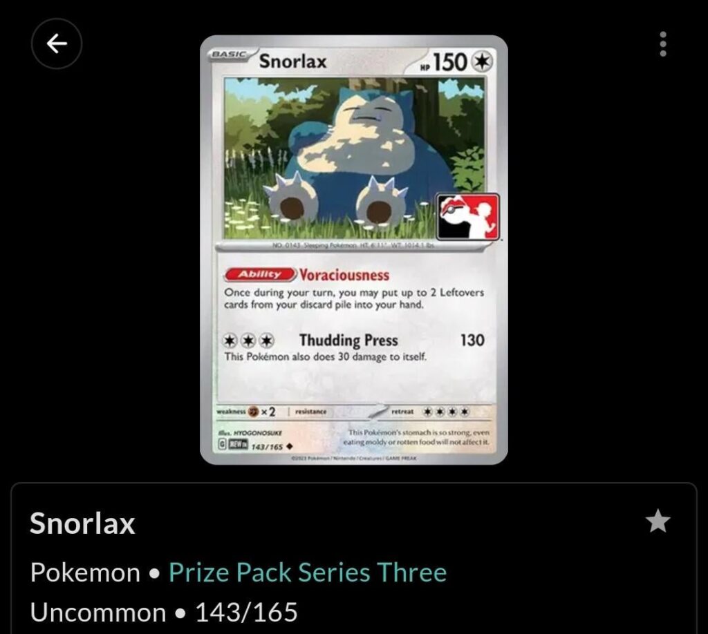 Is this a real card? Snorlax prize pack three