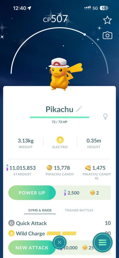 Shiny Pikachu with gen 1 hat