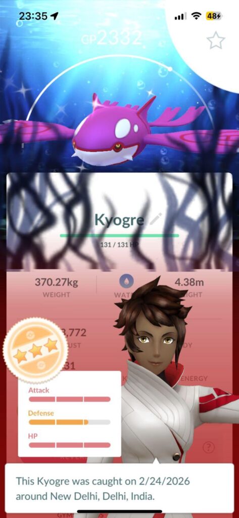 Kyogre background over the Pokemon info