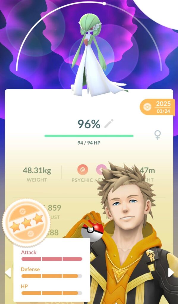 Purify to get the hundo or just mega evolve the 96%