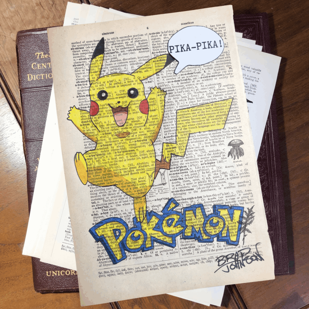 Pikachu drawn on a vintage dictionary page / OC