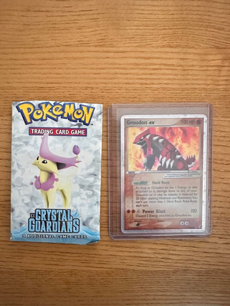 Just found a Crystal Guardians pack I opened in 2006 then put back right away in my box of childhood stuff. A Groudon EX was inside!