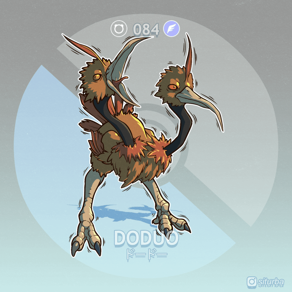 I'm redesigning a Pokemon every day in a Sci-Fantasy style. Here are Doduo, Seek, Grimer and Shellder lines