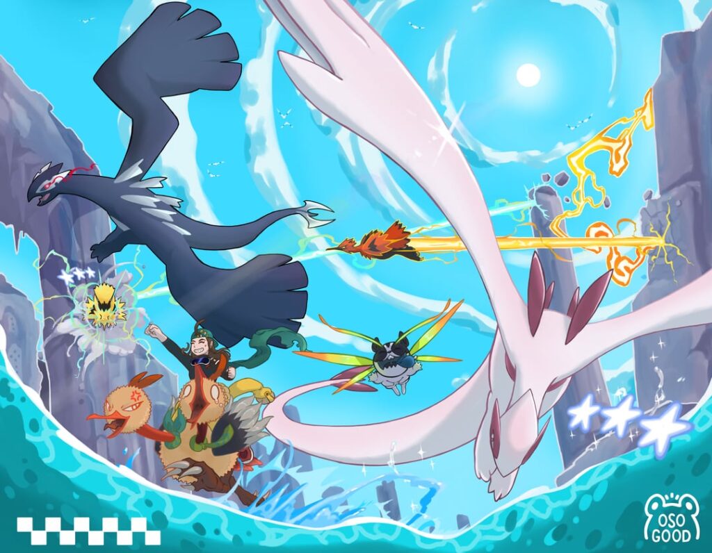 (OC) Shadow Lugia subjugation with Asha the Ultra beast K-9 Doggon, Unique form Doduo and my character Rephael.