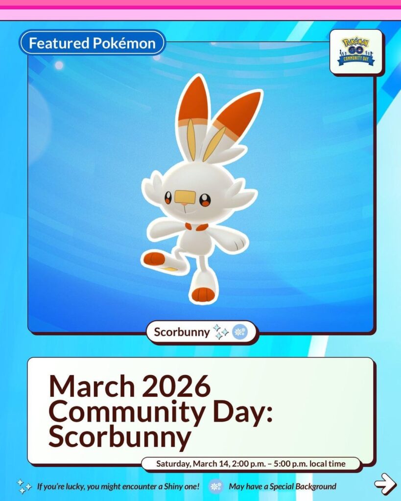 March 2026 Community Day: Scorbunny Niantic Infographic