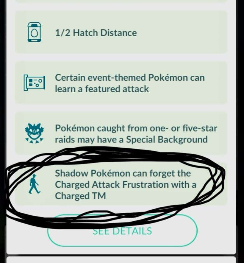 I just wanted to point out that shadow Pokemon can forget frustration currently!!